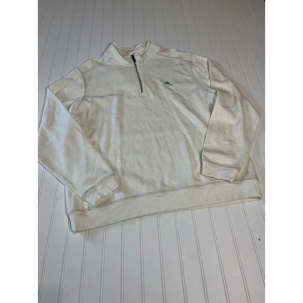Tommy Bahama Tobago Bay Half Zip Pullover Mens XL Coconut Off White Sweatshirt